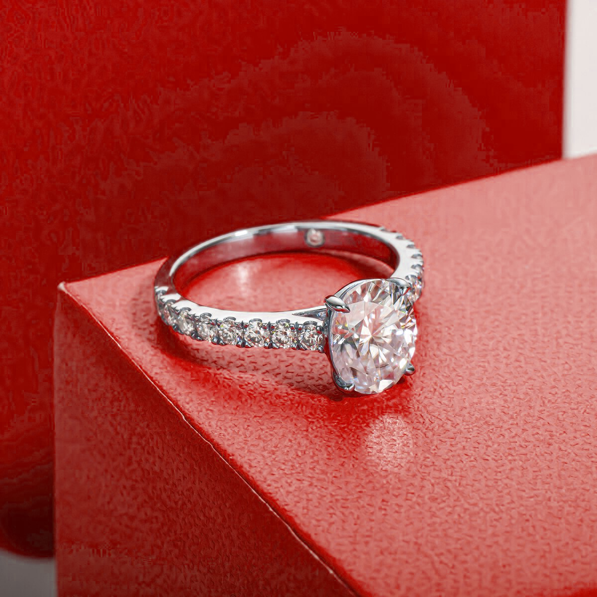 Pavé Band Oval Moissanite Solitaire Gold Plated Ring