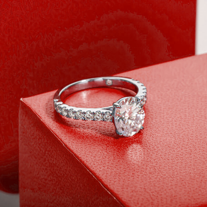 Pavé Band Oval Moissanite Solitaire Gold Plated Ring