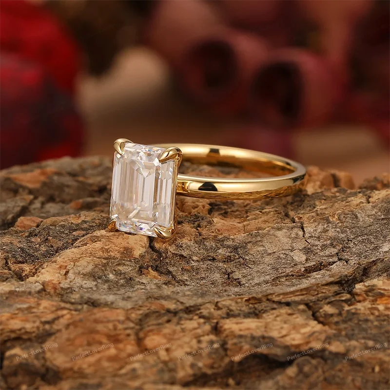 Emerald Moissanite Gold Plated Fine Ring