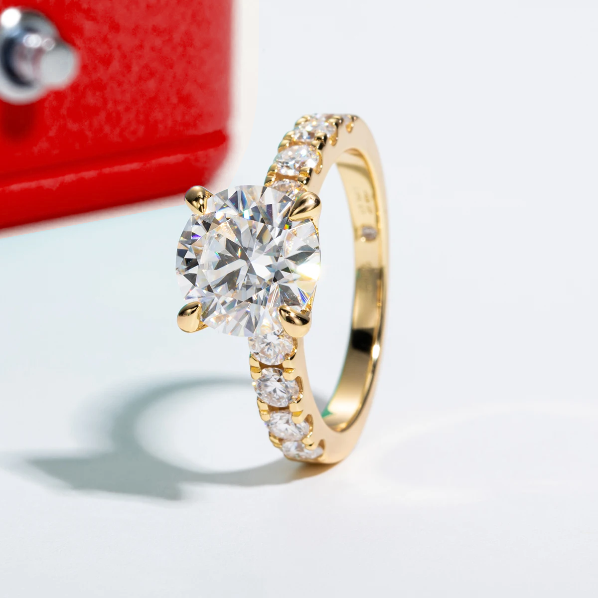 Royal Pavé Band Moissanite Solitaire Gold Plated Ring