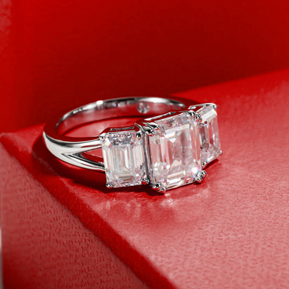 Trinity Emerald Cut Moissanite Gold Plated Ring