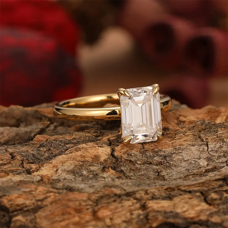 Emerald Moissanite Gold Plated Fine Ring