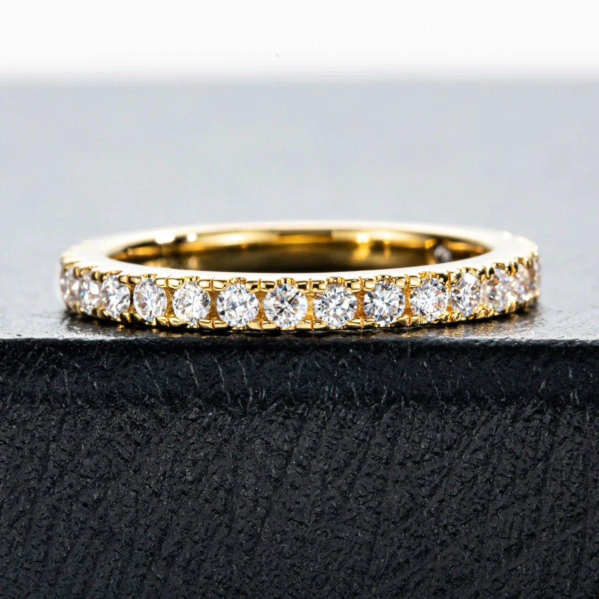Round Cut Moissanite Gold Plated Half Eternity Ring