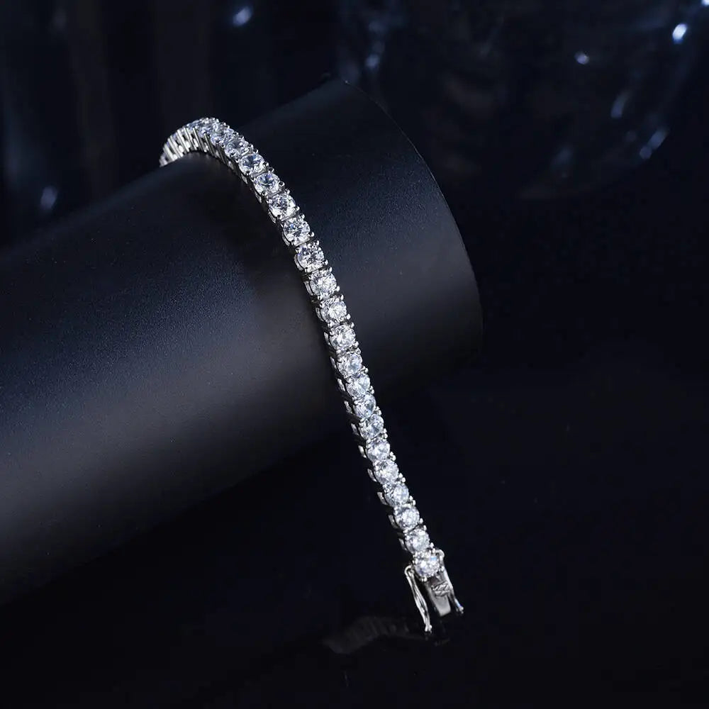3mm Moissanite Rhodium Plated Tennis Bracelet