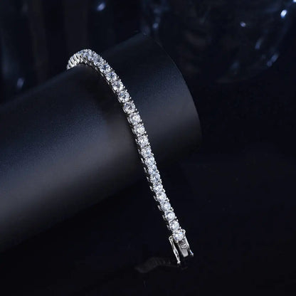 3mm Moissanite Rhodium Plated Tennis Bracelet
