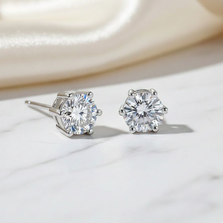 Classic Solitaire 6-Prong Moissanite Gold Plated Earrings