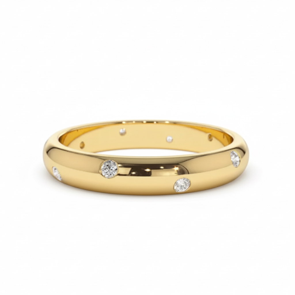 Scattered 15 Points Moissanite Flush Set Gold Plated Ring