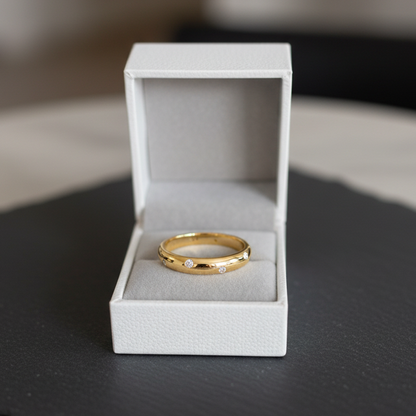 Scattered 15 Points Moissanite Flush Set Gold Plated Ring