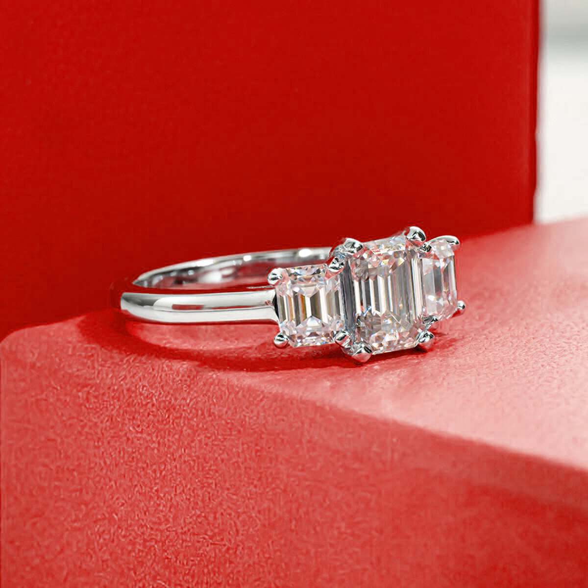 Triplet Emerald Cut Moissanite Gold Plated Ring