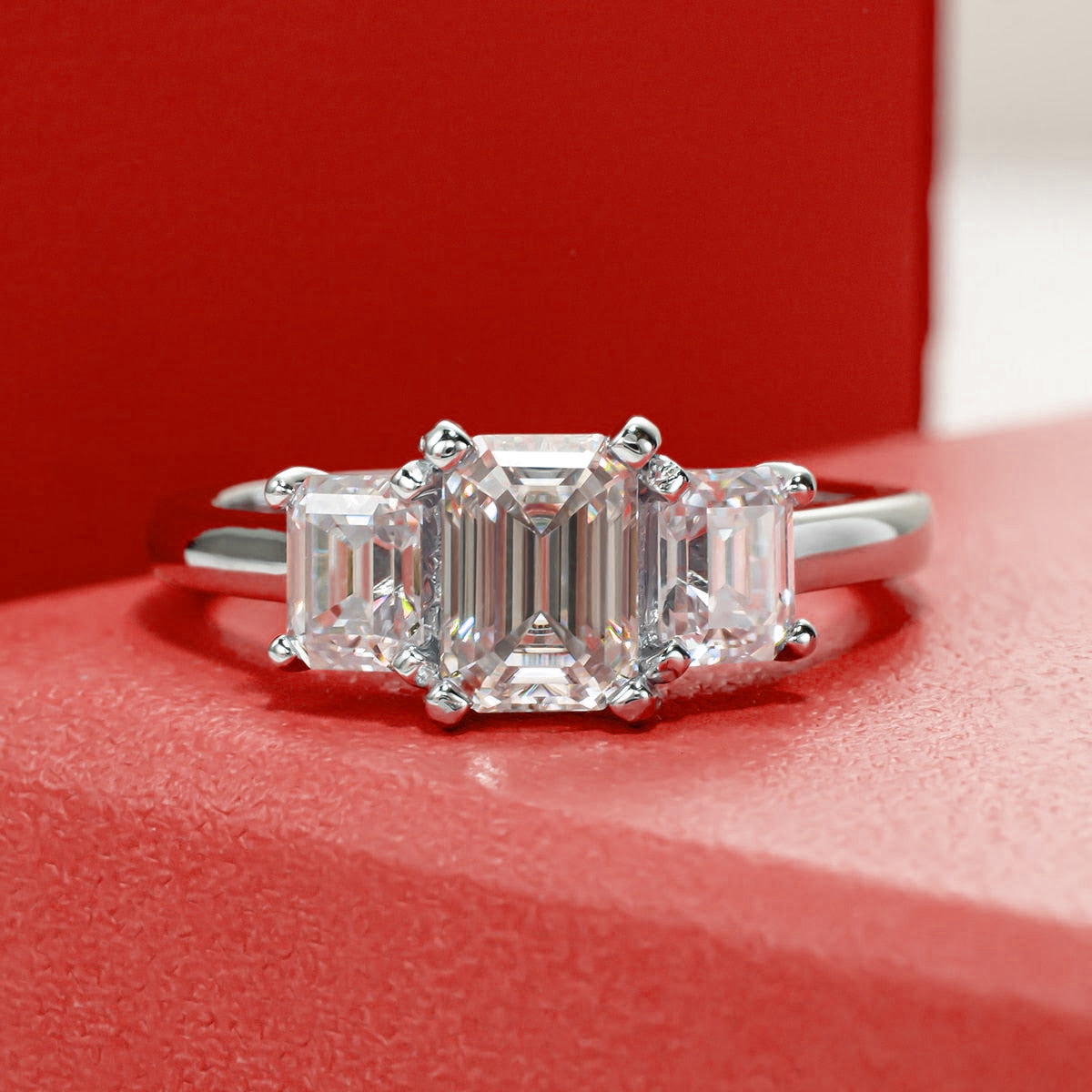 Triplet Emerald Cut Moissanite Gold Plated Ring