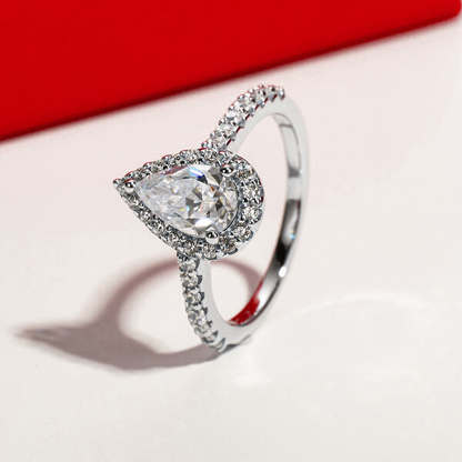 Pear Cut Moissanite Halo Gold Plated Ring