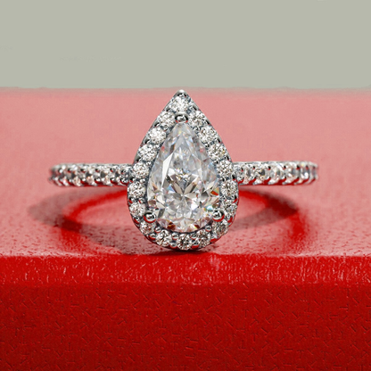 Pear Cut Moissanite Halo Gold Plated Ring