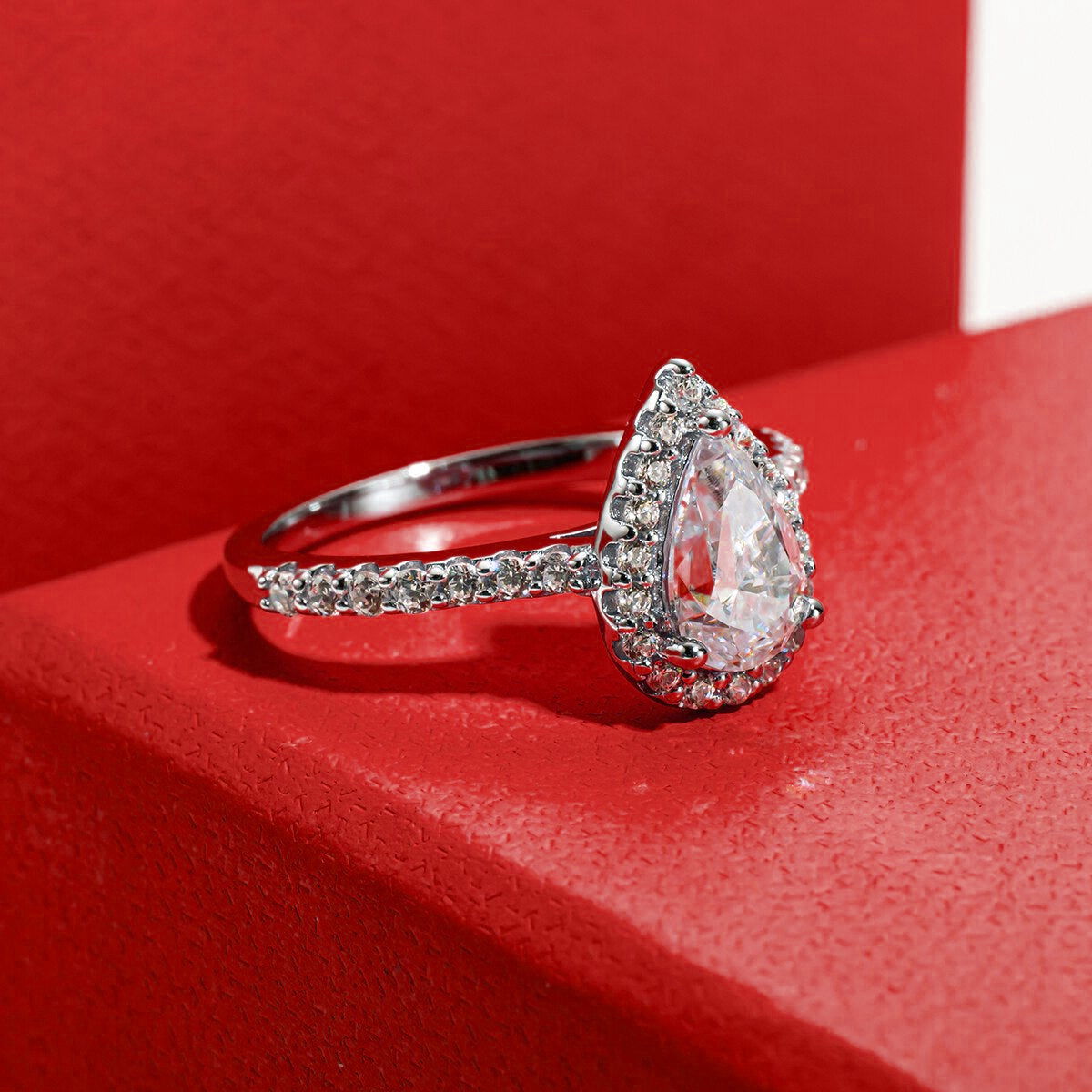 Pear Cut Moissanite Halo Gold Plated Ring