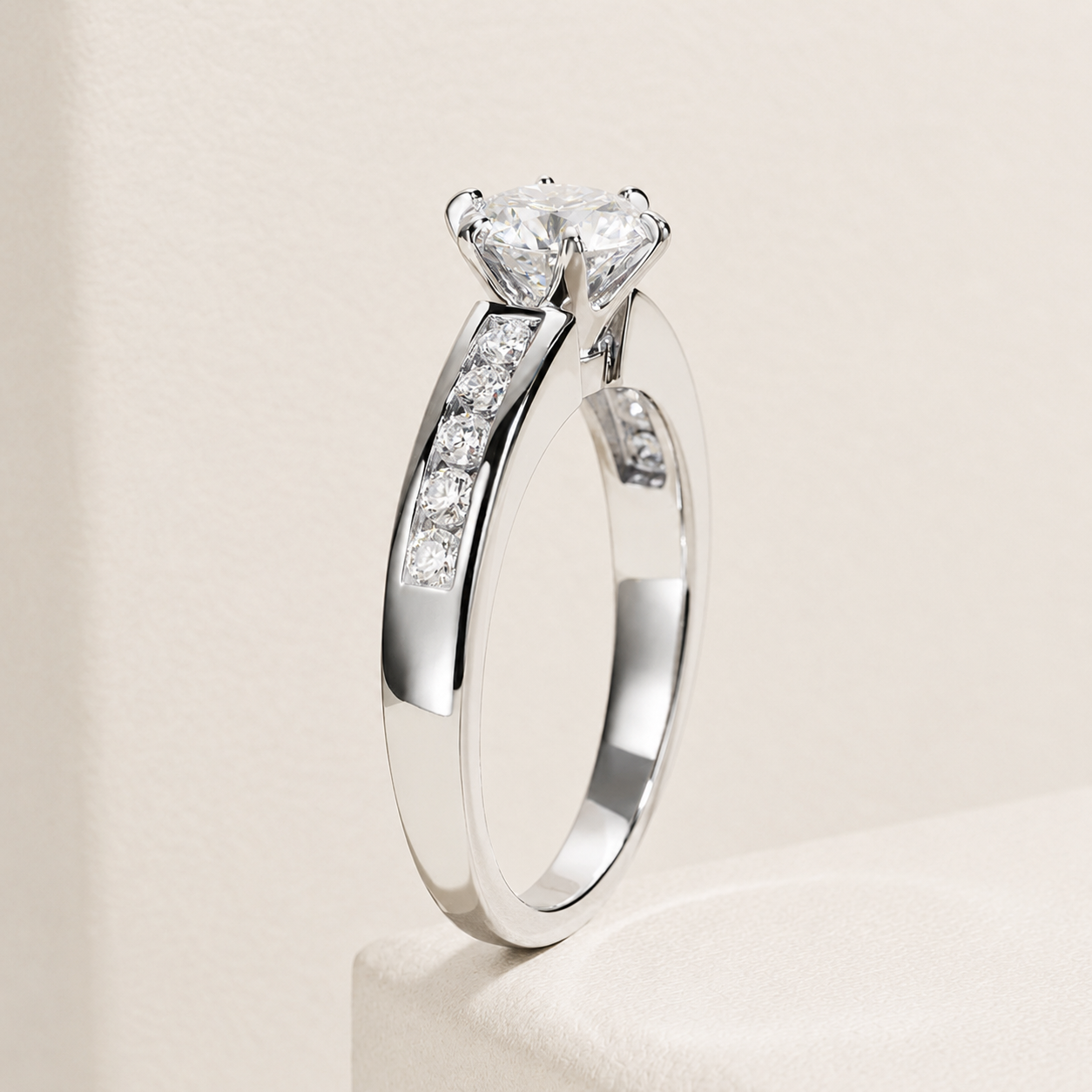 Bague Fée en Moissanite Sertie en Canal et Plaqué Or