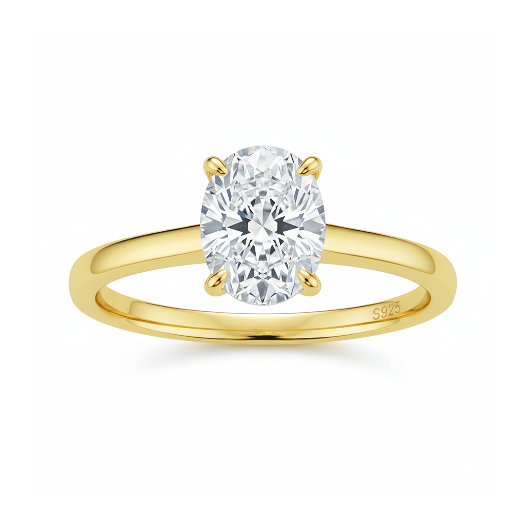 Moissanit Ring Oval Elegance 18 Karat Vergoldet