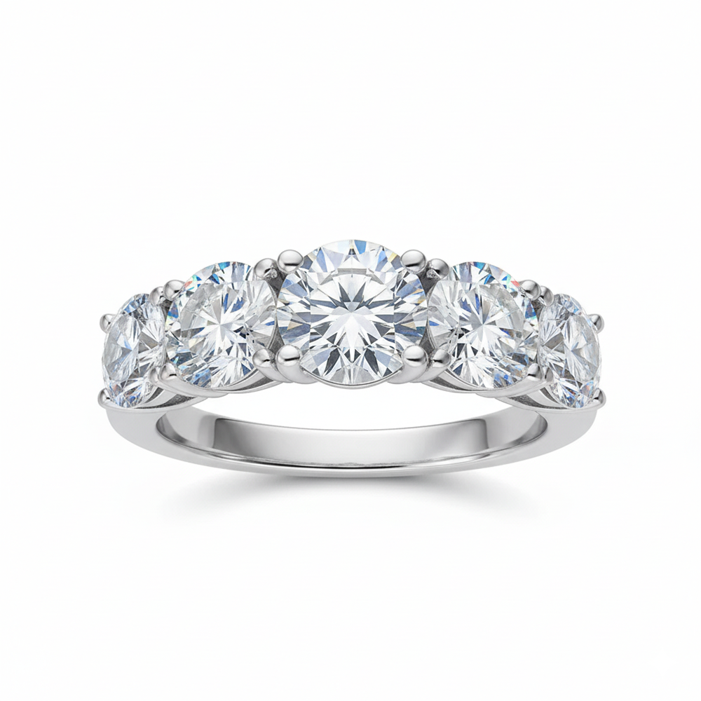 Five Stone Moissanite Shared Prong Gold Plated Ring