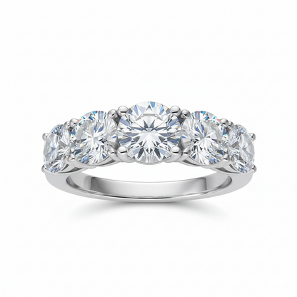Five Stone Moissanite Shared Prong Gold Plated Ring