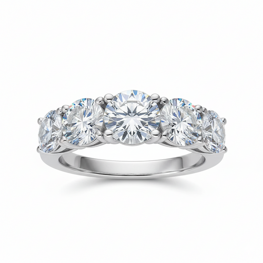 Five Stone Moissanite Shared Prong Gold Plated Ring