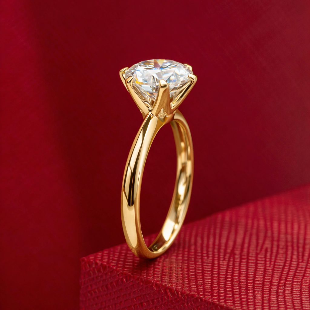 Bague Solitaire en Moissanite Brillante Classique Plaqué Or
