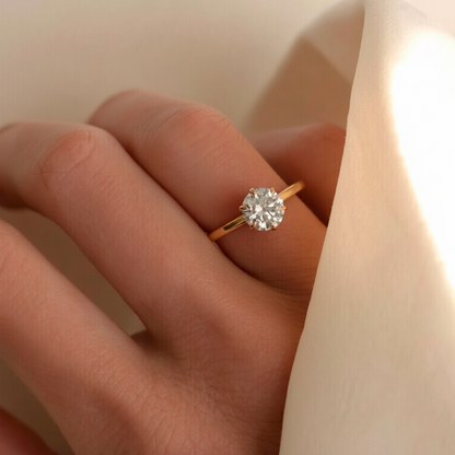 Bague Solitaire en Moissanite Brillante Classique Plaqué Or