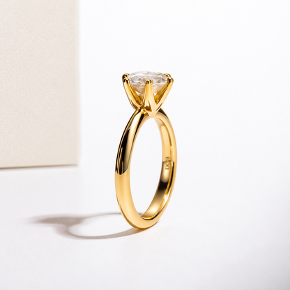 Bague Solitaire en Moissanite Brillante Classique Plaqué Or