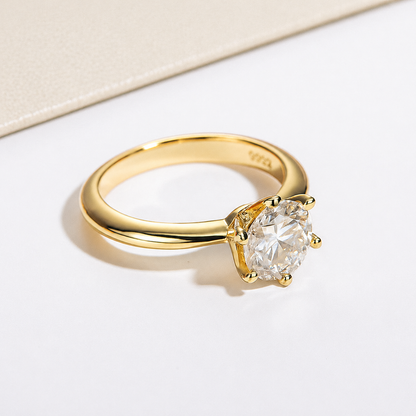 Bague Solitaire en Moissanite Brillante Classique Plaqué Or