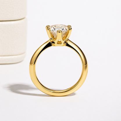 Bague Solitaire en Moissanite Brillante Classique Plaqué Or