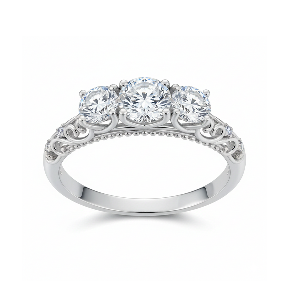 Vintage Three Stone Moissanite Gold Plated Ring