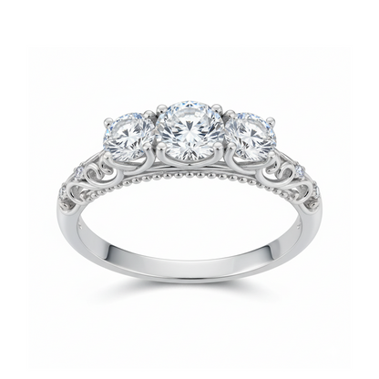 Vintage Three Stone Moissanite Gold Plated Ring