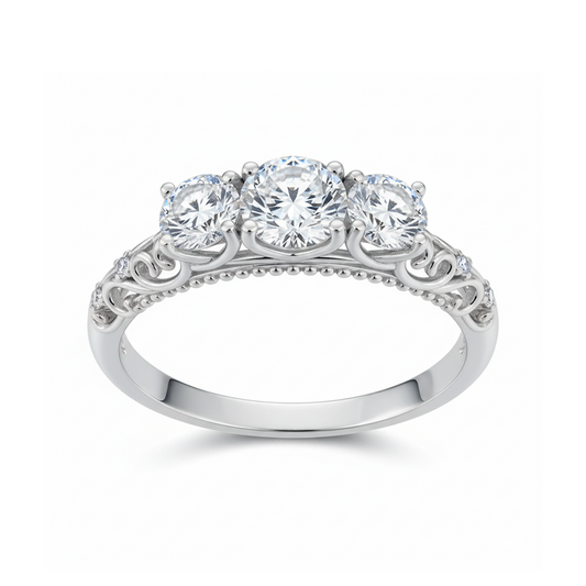 Vintage Three Stone Moissanite Gold Plated Ring