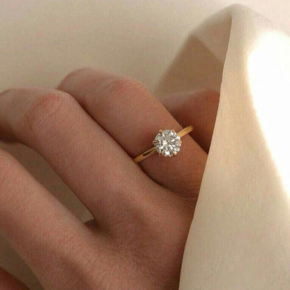 Classic Brilliant Moissanite Solitaire Gold Plated Ring