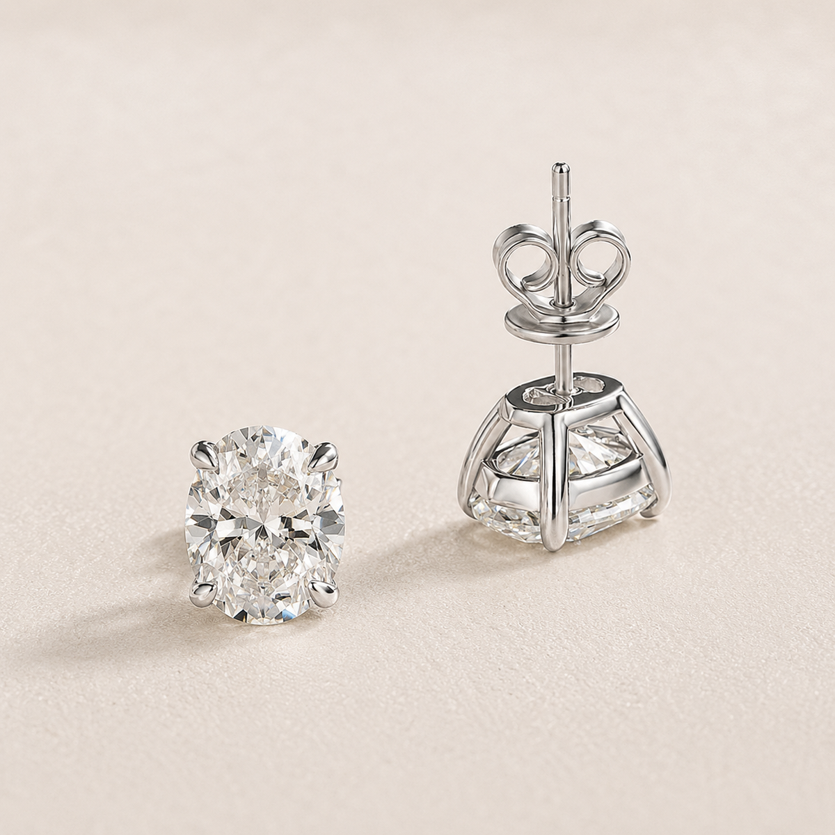Elegant Oval Moissanite Solitaire Gold Plated Earrings