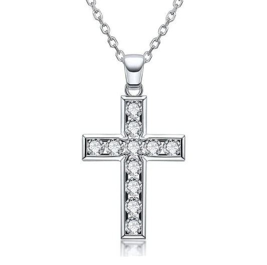 Colar Crucifixo Moissanite Cravejado em Prata - Loratta