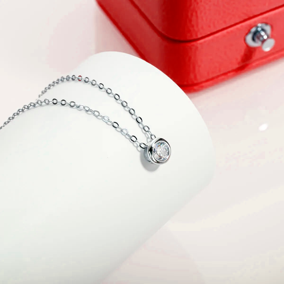 Luminous Spark Moissanite White Gold Plated Necklace