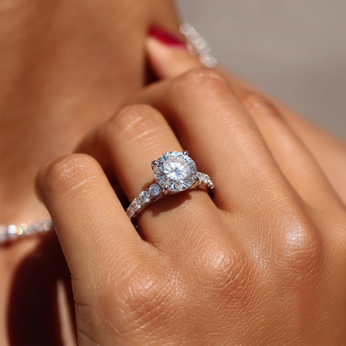 Royal Pavé Band Moissanite Solitaire Gold Plated Ring