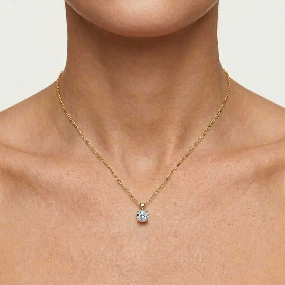 Collier Moissanite 4 Griffes Radiant Plaqué Or