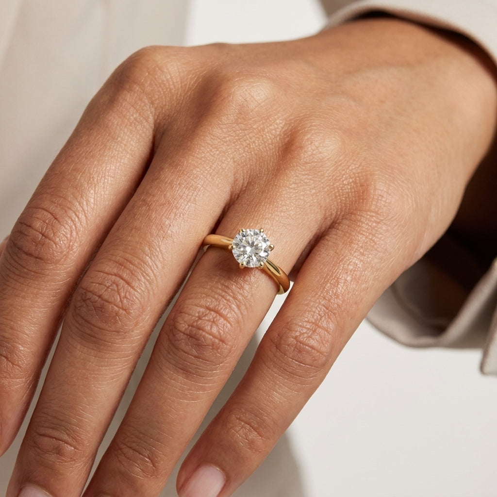 Classic Brilliant Moissanite Solitaire Gold Plated Ring