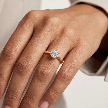 Classic Brilliant Moissanite Solitaire Gold Plated Ring