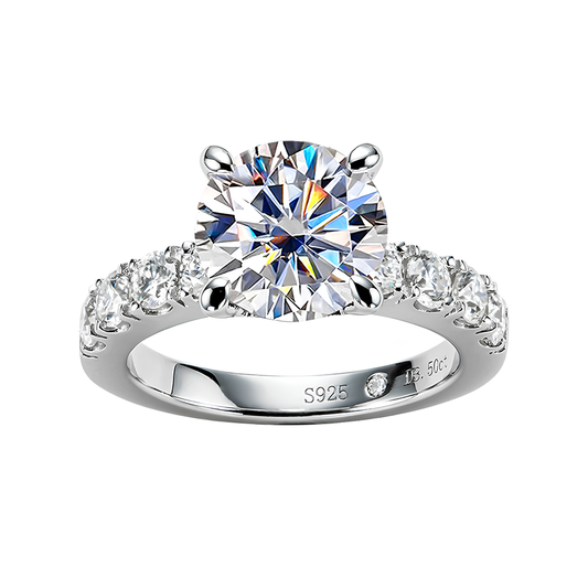 Royal Pavé Band Moissanite Solitaire Gold Plated Ring